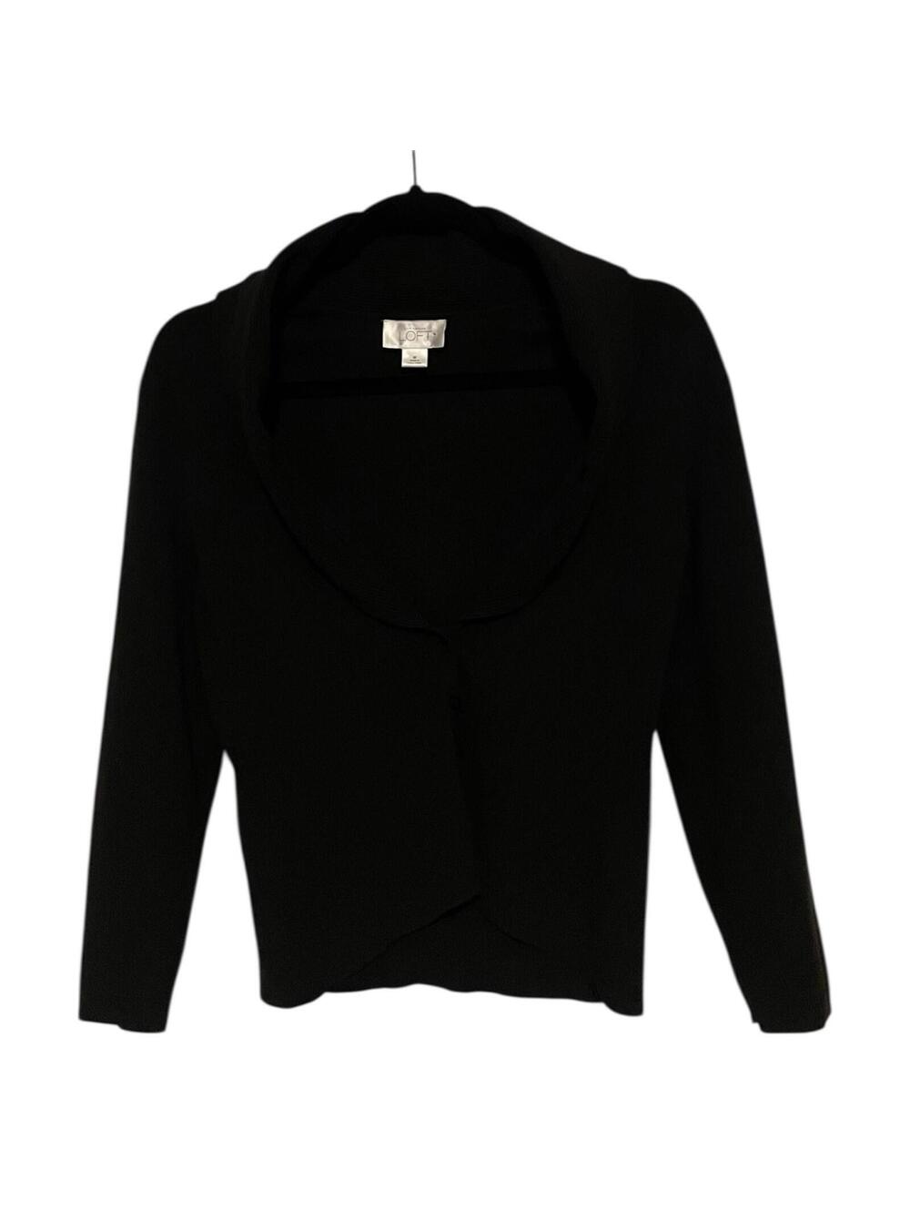 Ann Taylor LOFT Black Button Front Cardigan Sweater Women Medium Rayon